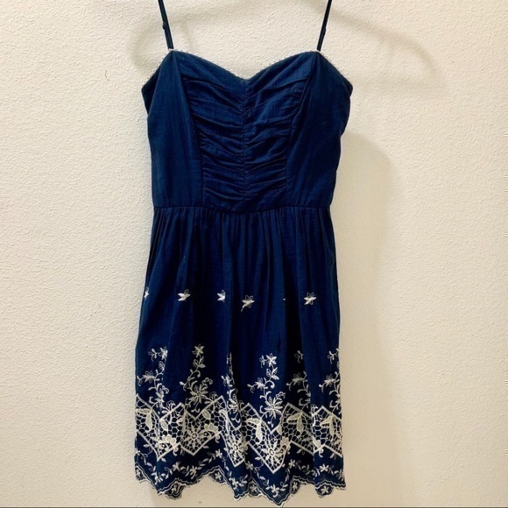 Navy Embroidered Fit and Flare Dress